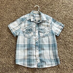 BKE Boys Light Blue Plaid Button Down Shirt